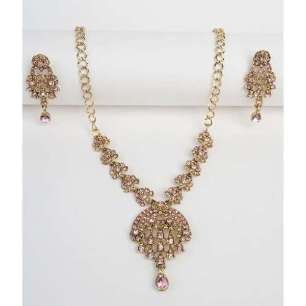 Pink Indian Bridal Necklace Earring Jewellery Set