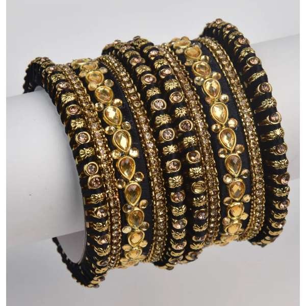 Black Mirror Beaded Bridal Bangle Set