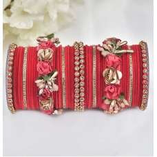 Red Flower Dull Gold Pakistani Women's Bangle 