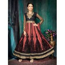 Black Pink Net Anarkali Dress Indian Party Wedding Suit