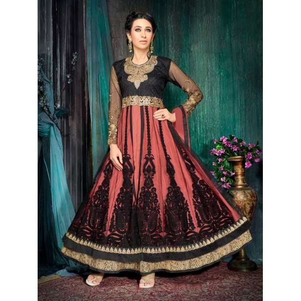 Black Pink Net Anarkali Dress Indian Party Wedding Suit