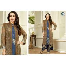 Brown & Blue Salwar Suit Jacket Style Dress