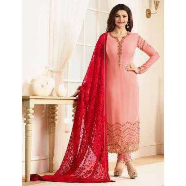 PEACHY PINK KASEESH JANNAT EMBROIDERED GEORGETTE PRACHI DESAI STRAIGHT SALWAR SUIT