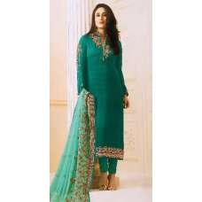 ULTRAMARINE GREEN SATIN GEORGETTE SUIT WITH HEAVY WORK DUPATTA