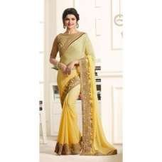  Yellow Bollywood Saree With Contrast Cream Blouse  