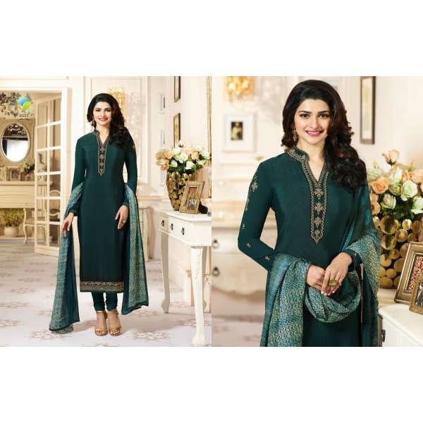Teal Crepe Semi-Stitched Indian Suit