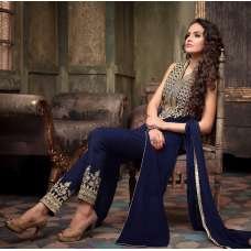 Navy Blue Party Wear Semi Stitched Velvet Suit