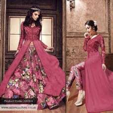 BURGUNDY FRONT SLIT ANARKALI SILK PRINTED DRESS BURGUNDY FRONT SLIT ANARKALI SILK PRINTED DRESS