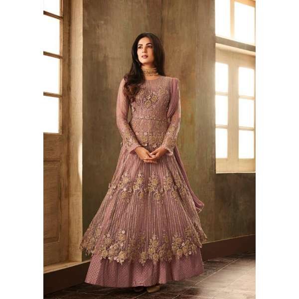 ASH PINK NET KURT STYLE INDIAN WEDDING GOWN