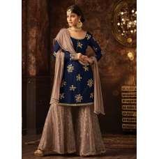 Blue & Beige Wedding Gharara Indian Ethnic Suit UK
