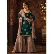 Grey Beige Indian wedding Gharara Semi Stitched Suit 