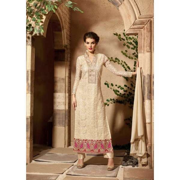 Fancy Party Dress Cream Embroidered Salwar Suit