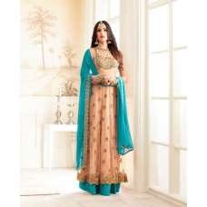 Peach & Blue Indian Wedding Suit Elegant Mehndi Dress