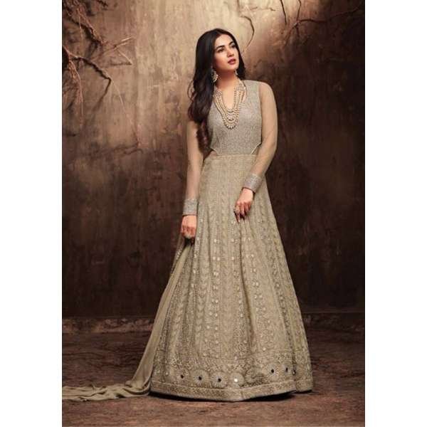 Beige Anarkali Gown Indian Bollywood Wedding Dress