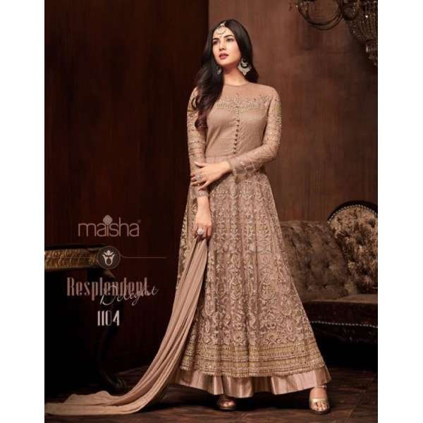 Beige Embellished Indian Party Dress Anarkali Salwar Suit