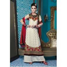 White & Red Indian Designer Palazzo Suit