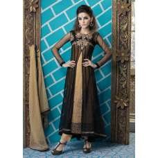 Black & Beige Pakistani Designer Suit Jacket Style Salwar Kameez