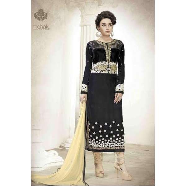 Black & Gold Party Suit Indian Designer Churidar Dress