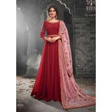 CINNAMON STICK RED GEORGETTE INDIAN SEMI STITCHED ANARKALI GOWN AND HEAVY EMBROIDERED DUPATTA