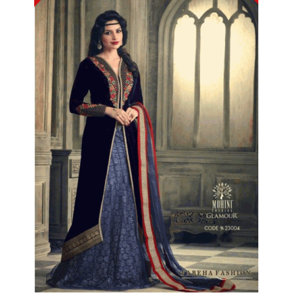 M23004 BLUE MOHINI GLAMOUR VELVET PARTY WEAR SUIT