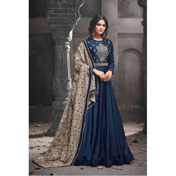TEAL BLUE SILK EMBROIDERED ASIAN WEDDING GOWN (2 weeks delivery)