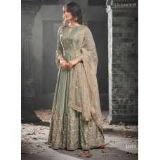 SILVER GREEN INDIAN PAKISTANI WEDDING WEAR GOWN 
