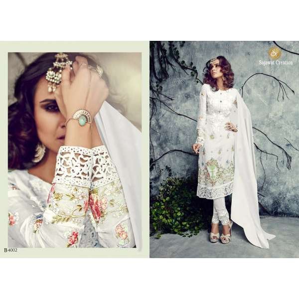 White Embroidered Straight Cut Party Wear Trouser Suit