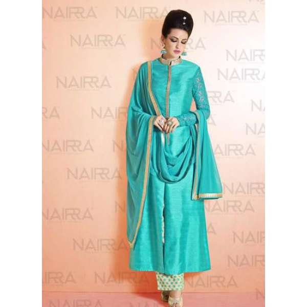 LIMPET SHELL BLUE ELEGANT NAIRRA NAKKASHI STRAIGHT CUT SUIT 