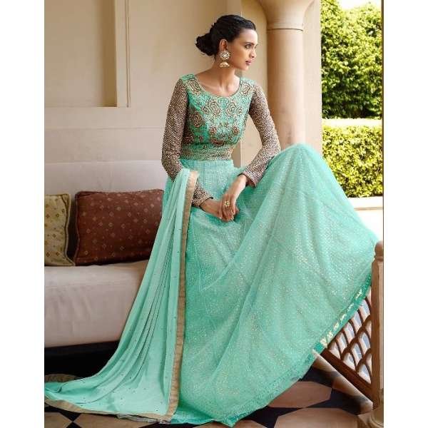 Mint Green Fancy Indian Wedding Maxi Gown