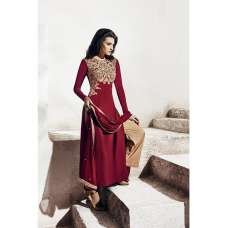 Maroon Beige Embroidered Side Slit Dress Salwar Suit