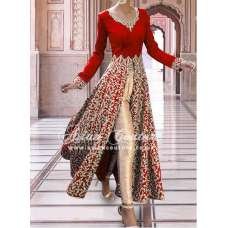SAR006 RED SEMI STITCHED ROSE ANARKALI SUIT SAR006 RED SEMI STITCHED ROSE ANARKALI SUIT