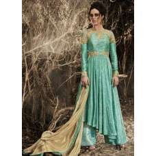 Turquoise Gold Embroidered Palazzo Style Wedding Suit
