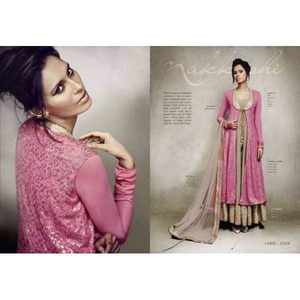 Pink and Gold Indian Anarkali Gown