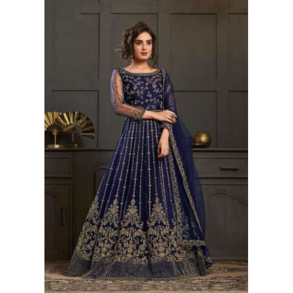 Blue Indian Designer Embroidered Anarkali Gown