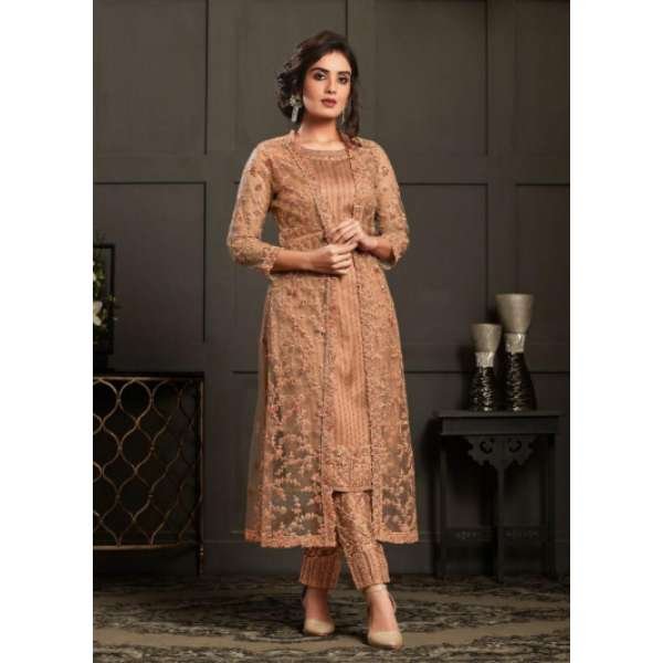 Peach Heavy Embellished Jacket Style Indian Wedding Suit