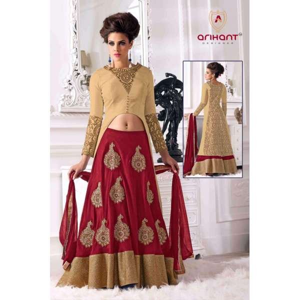 Beige With Red Lengha Dress Party Wear
