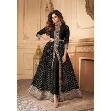 Black Indian Designer Party Wear Front Slit Anarkali Dress Black Indian Designer Party Wear Front Slit Anarkali Dress