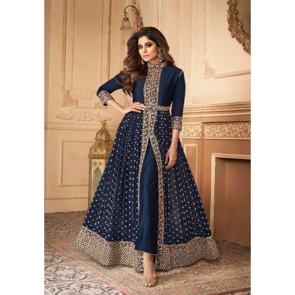 Navy Blue Desi Indian Slit Style Party Dress