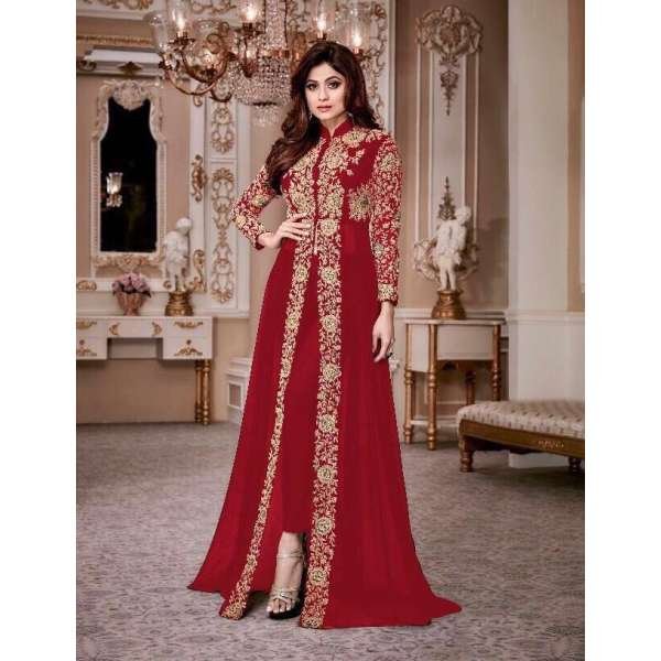 RED INDIAN DESIGNER SLIT STYLE ANARKALI SUIT 