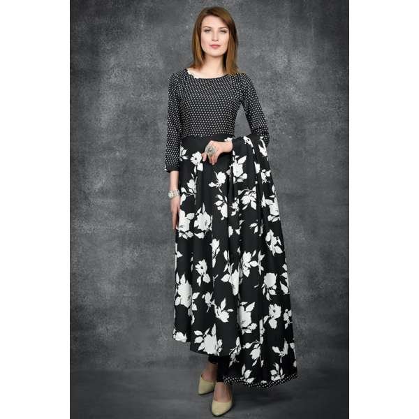 Black Floral Printed A Line Dress