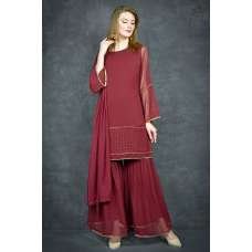 Fired Brick Maroon Gharara & Short Kurti Readymade Suit