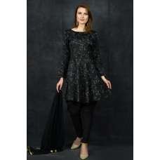 Black Peplum Style Printed Kurti Suit Set