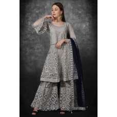 Grey Heavy Embroidered Pakistani Wedding Gharara Suit