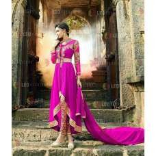 Hot Pink Trouser Style Fancy Anarkali Frock Dress