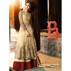 Beige Net Wedding Party Wear Anarkali Gown