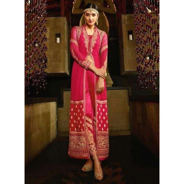 Pink Front Slit Dress Pant Suit Designer Wear