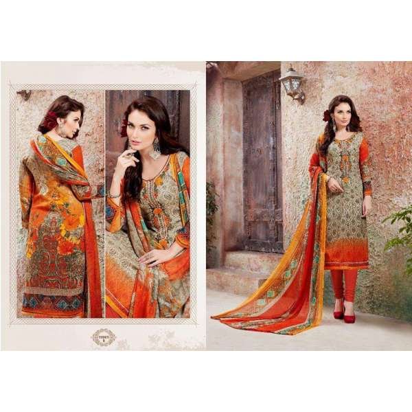 Beige & Orange Printed Winter Suit Pakistani Designer Salwar Kameez