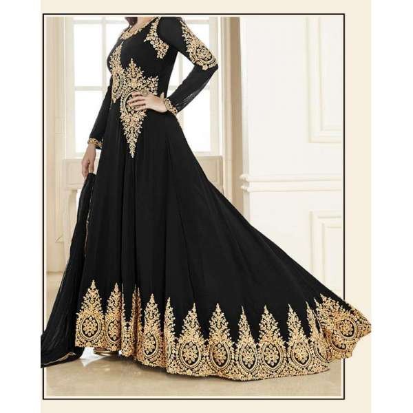 BLACK HEAVY EMBROIDERED FLOOR LENGTH ANARKALI DRESS