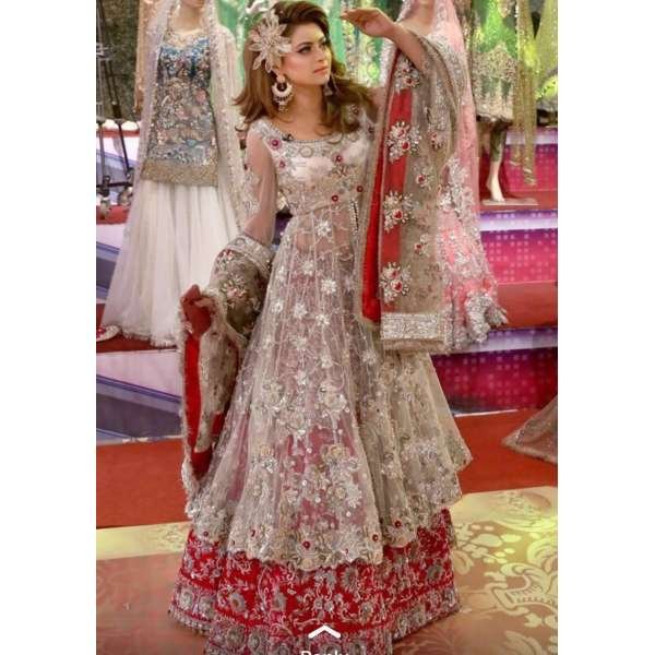 ZAS-345 RED AND NUDE HEAVY EMBROIDERED PAKISTANI WEDDING OUTFIT