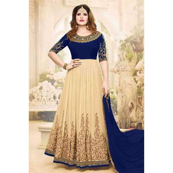  Royal Blue and Beige Anarkali Gown